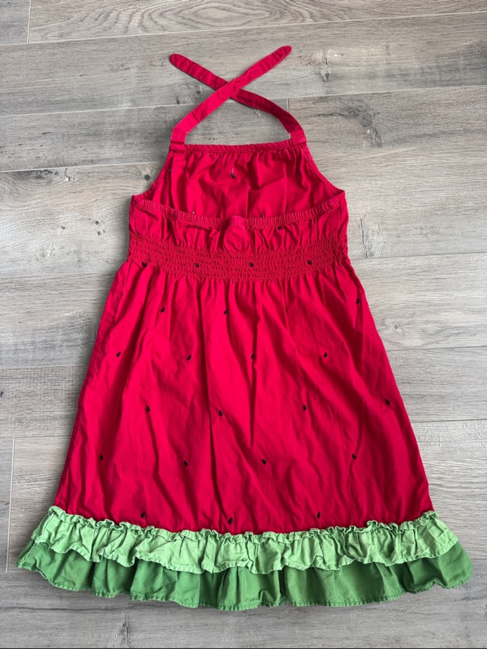 Kids Red watermelon Halter Dress with Green Ruffle Hem - Picture 3 of 3